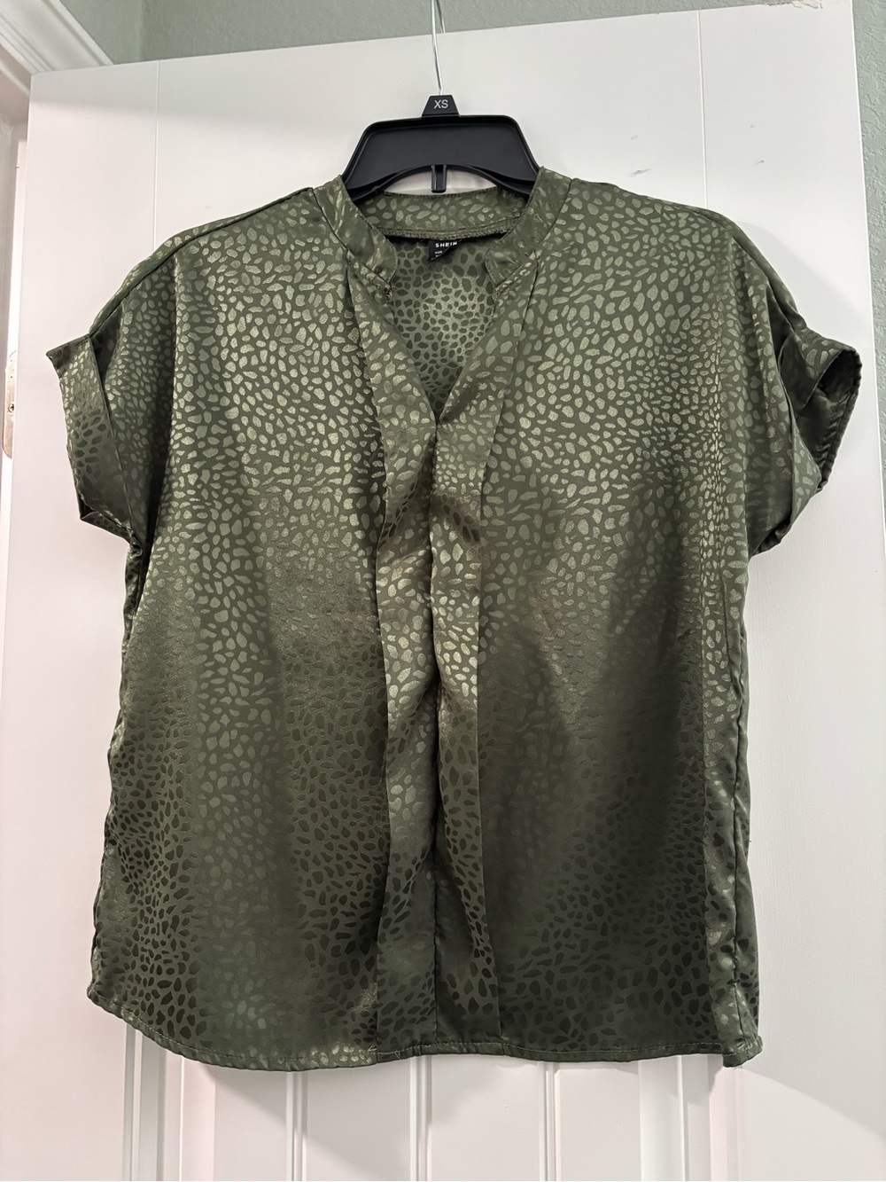 SHEIN Olive Green Satin Short Sleeve Blouse